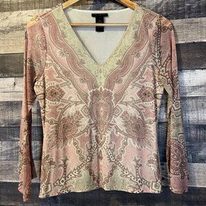 Vintage The Limited Paisley Print V-Neck Sheer Bell Sleeve Top M Y2K Boho Witchy